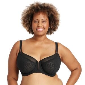 Auden Women's Black Floral Lace Underwire Unlined Balconette Bra Size 44D